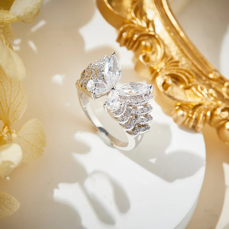 Personalized Multi-Layered Butterfly Animal High Carbon Zircon Jewelry Set Couples Valentine's Day Wedding Fashion Rings