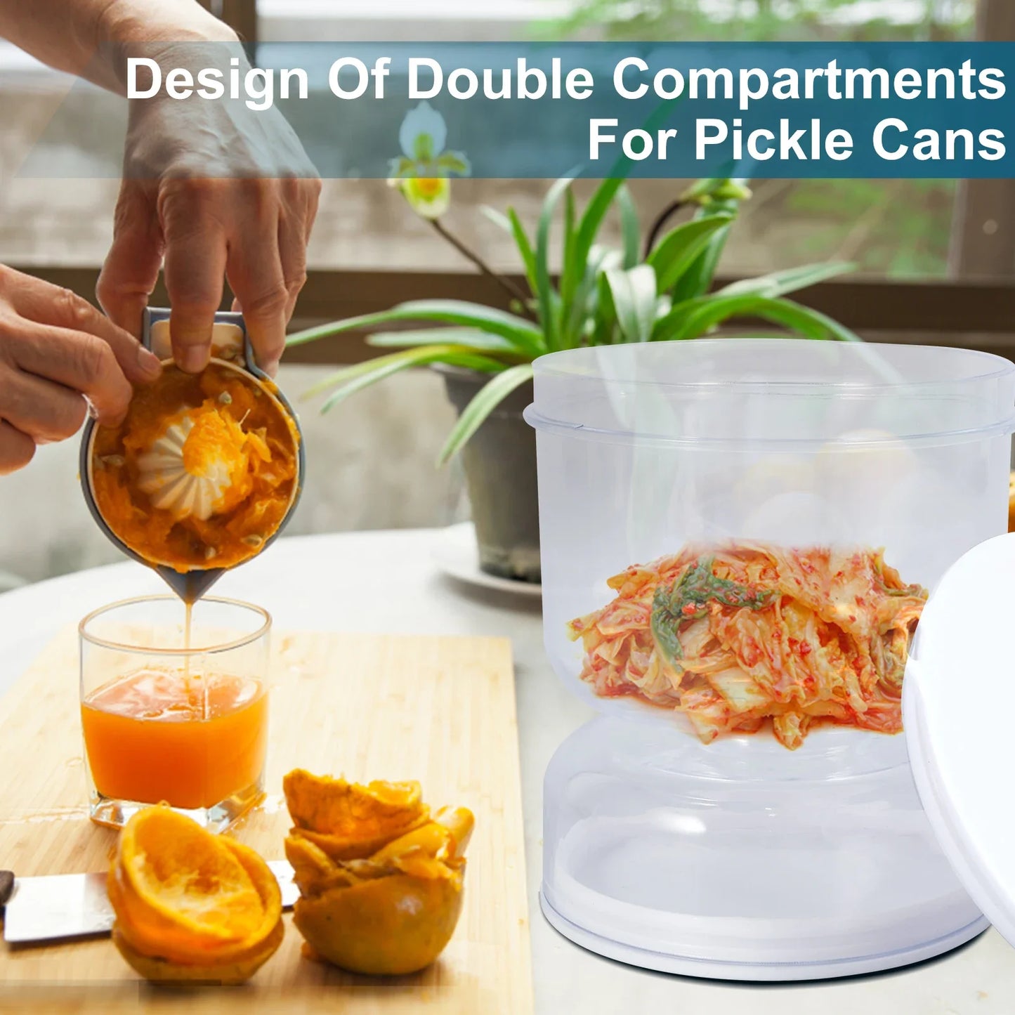 200ml Pickles Jar w Stainless Steel Fork Dry and Wet Dispenser Pickle and Olives Hourglass Jar Cucumber Container Kitchen Tools