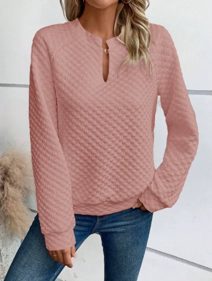 Women Sweatshirt 2025 Spring Autumn Latest Fashion Solid Color Deep V-Neck Pullover Long Sleeved Casual Hoodie Loose Sporty Top