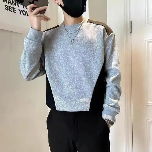 Spliced sweatshirt Men's Spring Autumn New Round Neck Long-sleeved Bottoming Shirt T-shirt Trendy Casual Top Hoodies