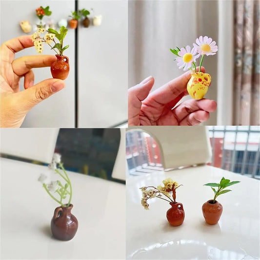 3PCS Mini Magnet Vases for Flowers - 2025 New Mini Bud Vases Magnetic Flower Pot for Fridge, Tiny Ceramic Cute Plant Flower
