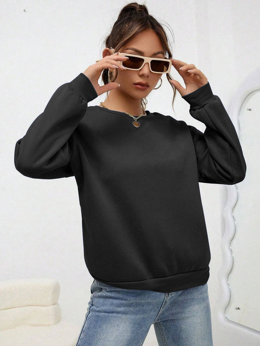 Woman Sweatshirt Casual Solid Color All-Match Clothing Loose Fashionable Pullovers Autumn Crewneck Warm Female Hoodies