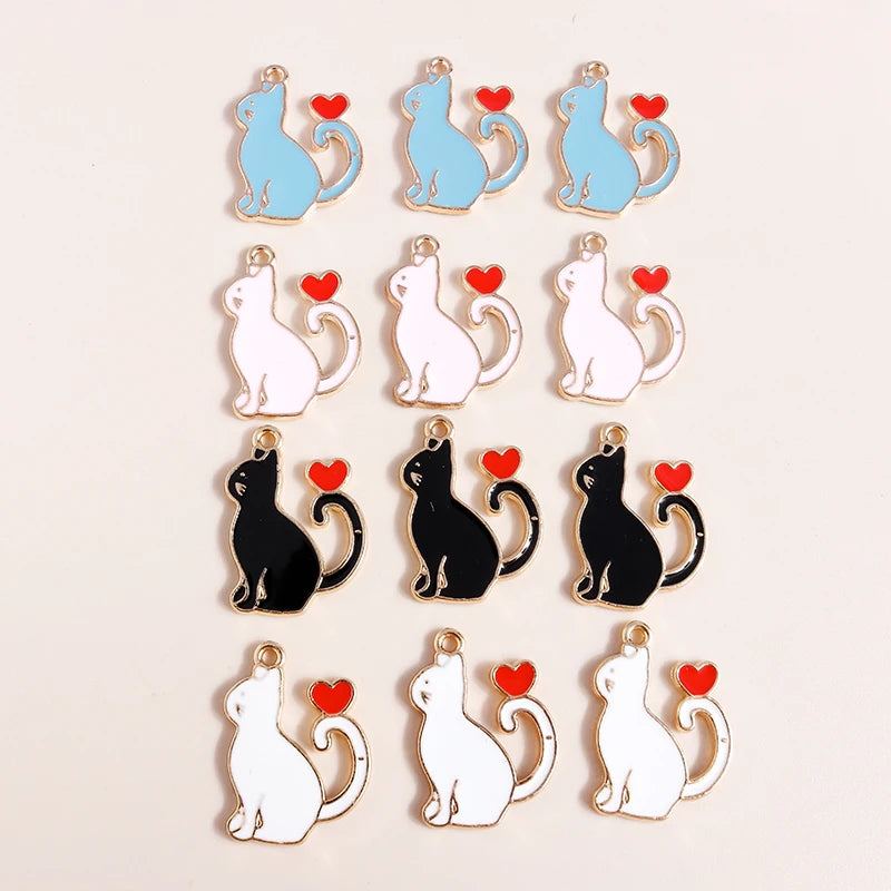 20pcs Cartoon Animal Charms Enamel Cat Charms Pendants for Jewelry Making Drop Earrings Necklaces Bracelets Accessories DIY Gift