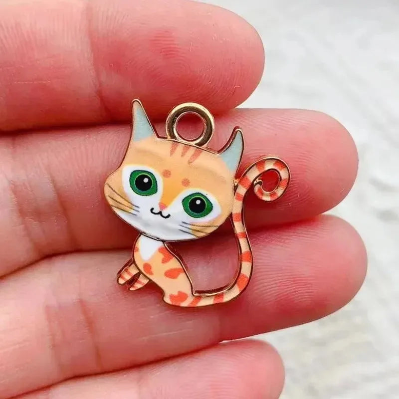 10pcs Cute Cat Charm Jewelry Accessories Enamel Necklace Earring Bracelet Pendant Diy Making Supplies Alloy Metal Gold Plated