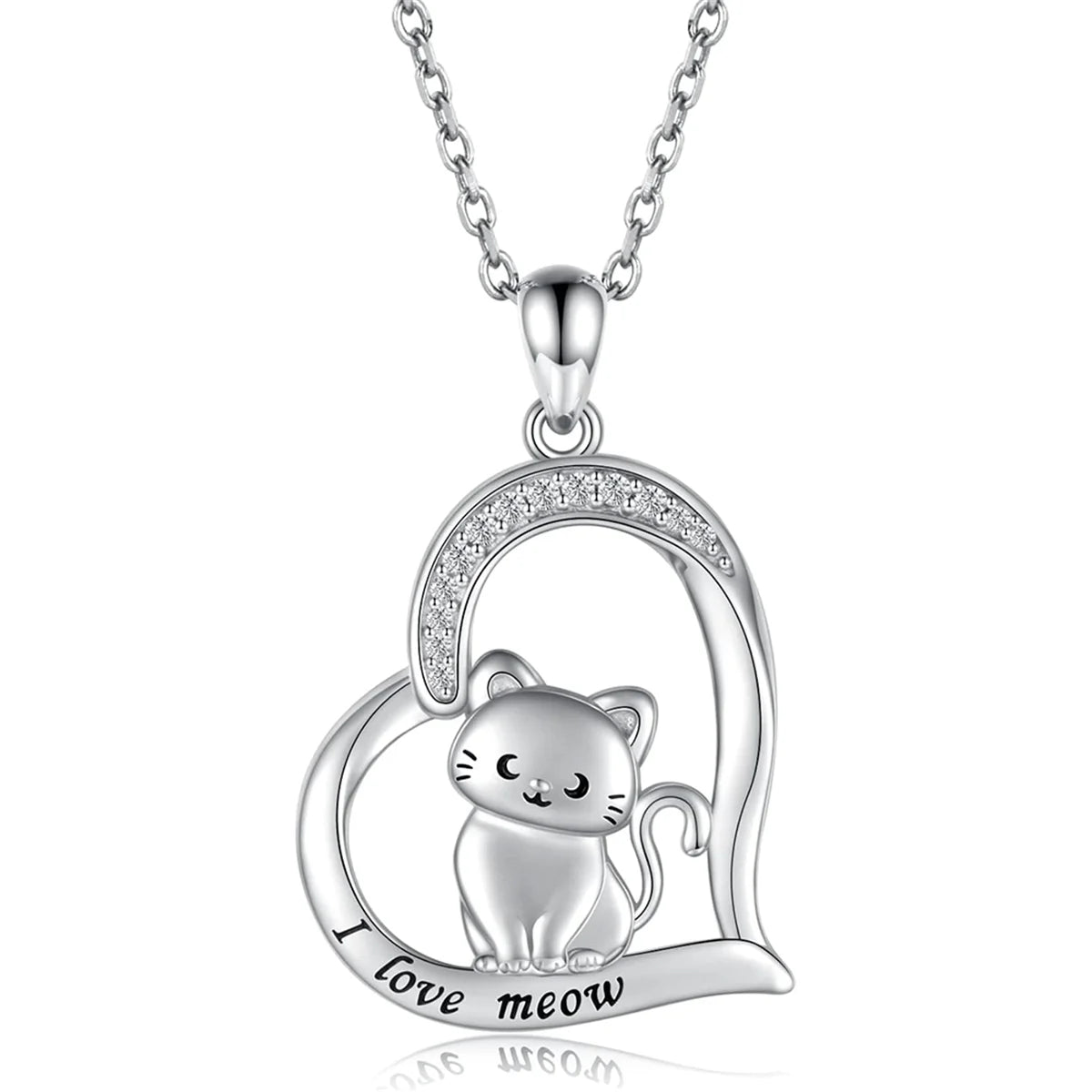 Exquisite Cartoon Heart Shaped Crescent Eye Cat Pendant Necklace for Women Cute Meow Animal Jewelry Accessories Birthday Gift