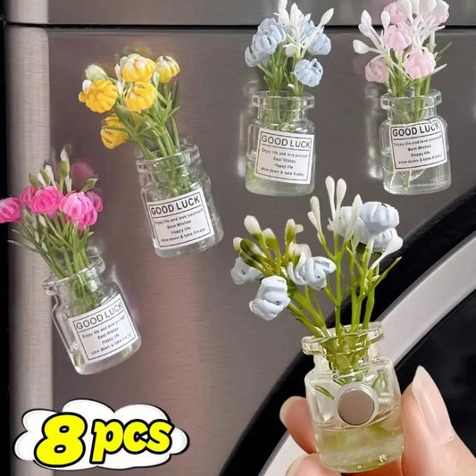 8Pcs Creative Mini Vase Magnets Handmade 3D Vase Refrigerator Magnets Decorative Luminous Small Vase Magnets Office Decoration
