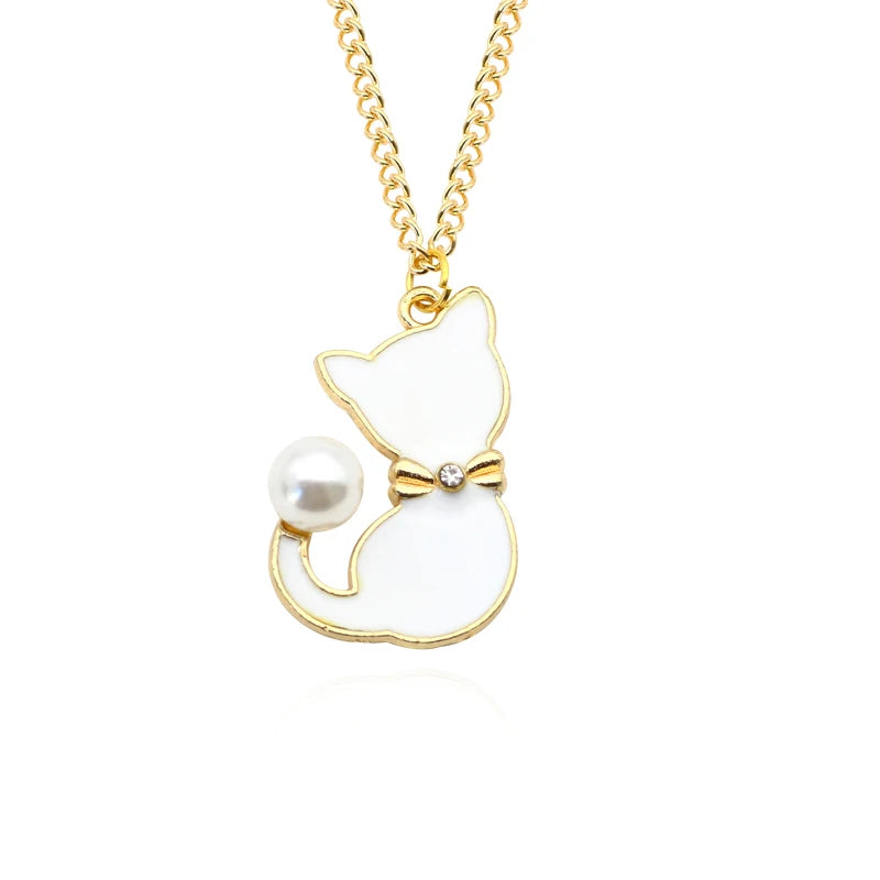 Cute Cat Pendant Necklace Animal Choker Rhinestone for Girl Pearl Cat Necklace Jewelry Trendy Accessories Birthday Gifts
