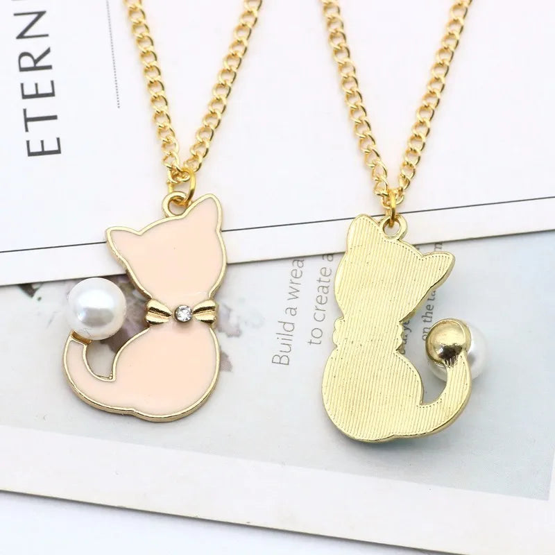 Cute Cat Pendant Necklace Animal Choker Rhinestone for Girl Pearl Cat Necklace Jewelry Trendy Accessories Birthday Gifts