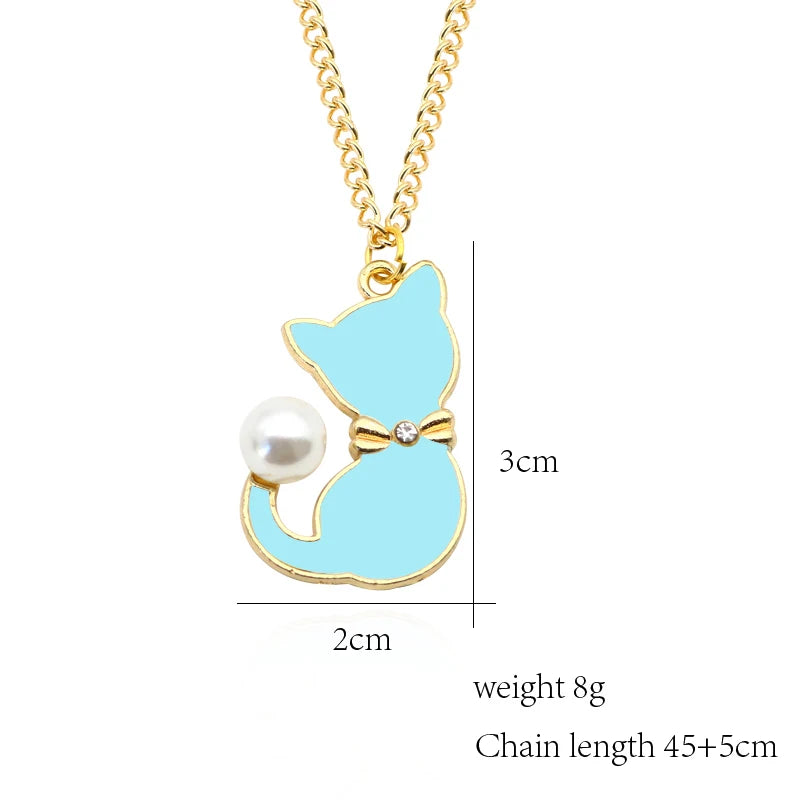 Cute Cat Pendant Necklace Animal Choker Rhinestone for Girl Pearl Cat Necklace Jewelry Trendy Accessories Birthday Gifts