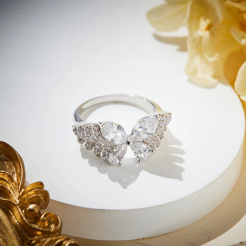 Personalized Multi-Layered Butterfly Animal High Carbon Zircon Jewelry Set Couples Valentine's Day Wedding Fashion Rings