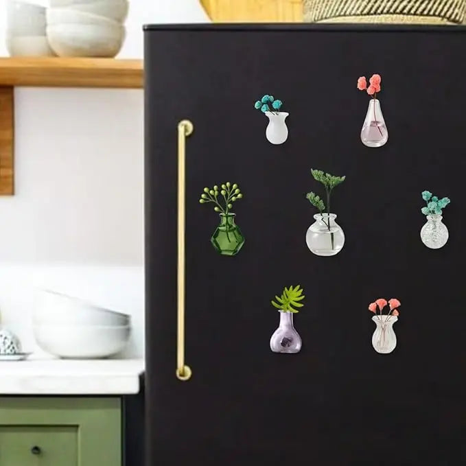 Mini Bud Vases Magnetic for Fridge – Cute 3D Creative Tiny Ceramic & Glass Flower Vase Magnets for Refrigerator, Kitchen, Locke
