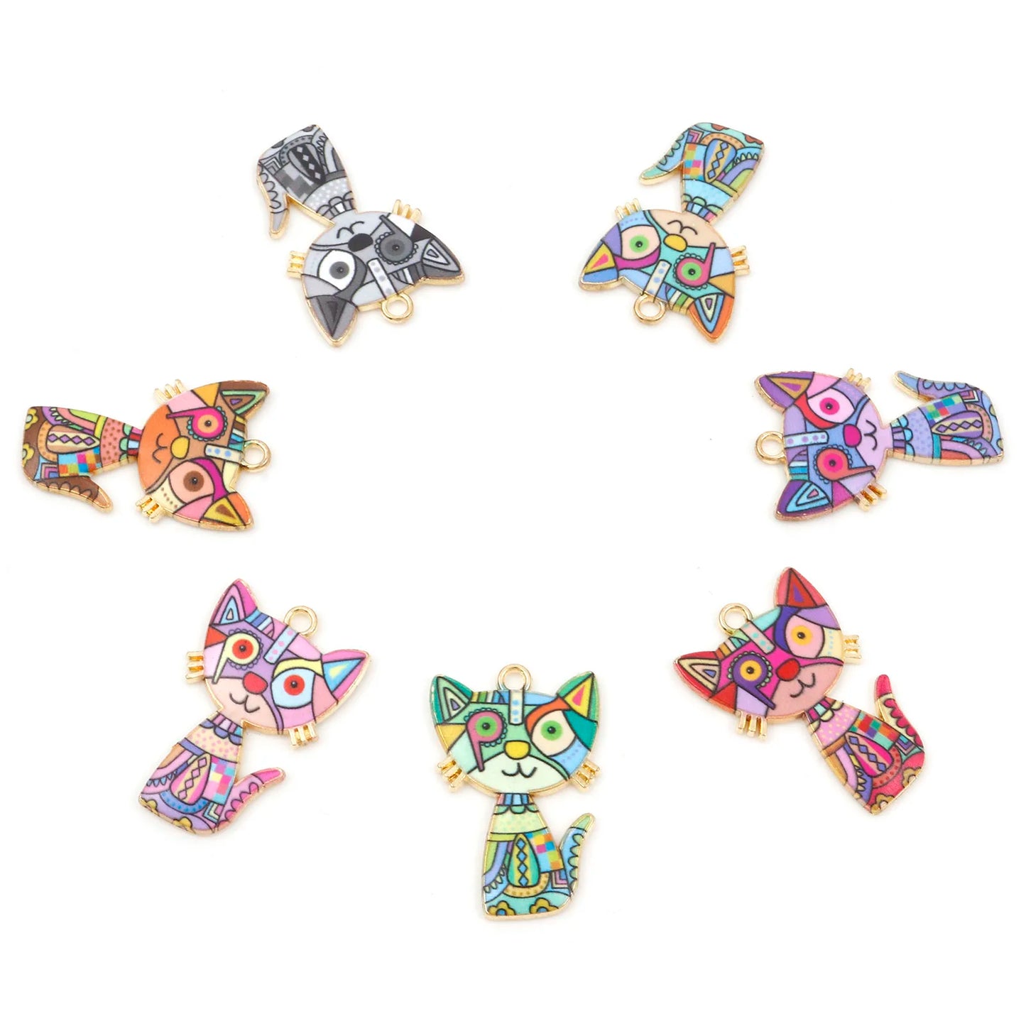 10 PCs Cute Cat Animal Charms Enamel Pendants For DIY Earrings Bracelets Necklaces Jewelry Making Craft Accessories 3cm x 2cm