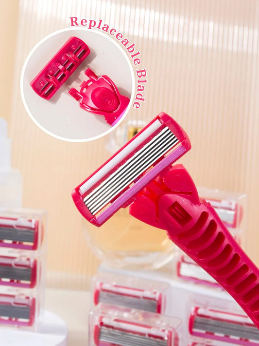 Razors for women, 6-layer stainless steel razor blade, replaceable girls' summer bikini manual safe hair removal blade.