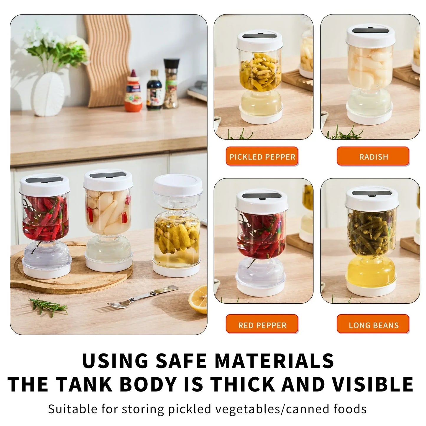 Pickle Jar Pickle Container Pickle and Olive Hourglass Jar Juice Separator Jar with Airtight Lid for Jalapeno Gherkin BPA Free