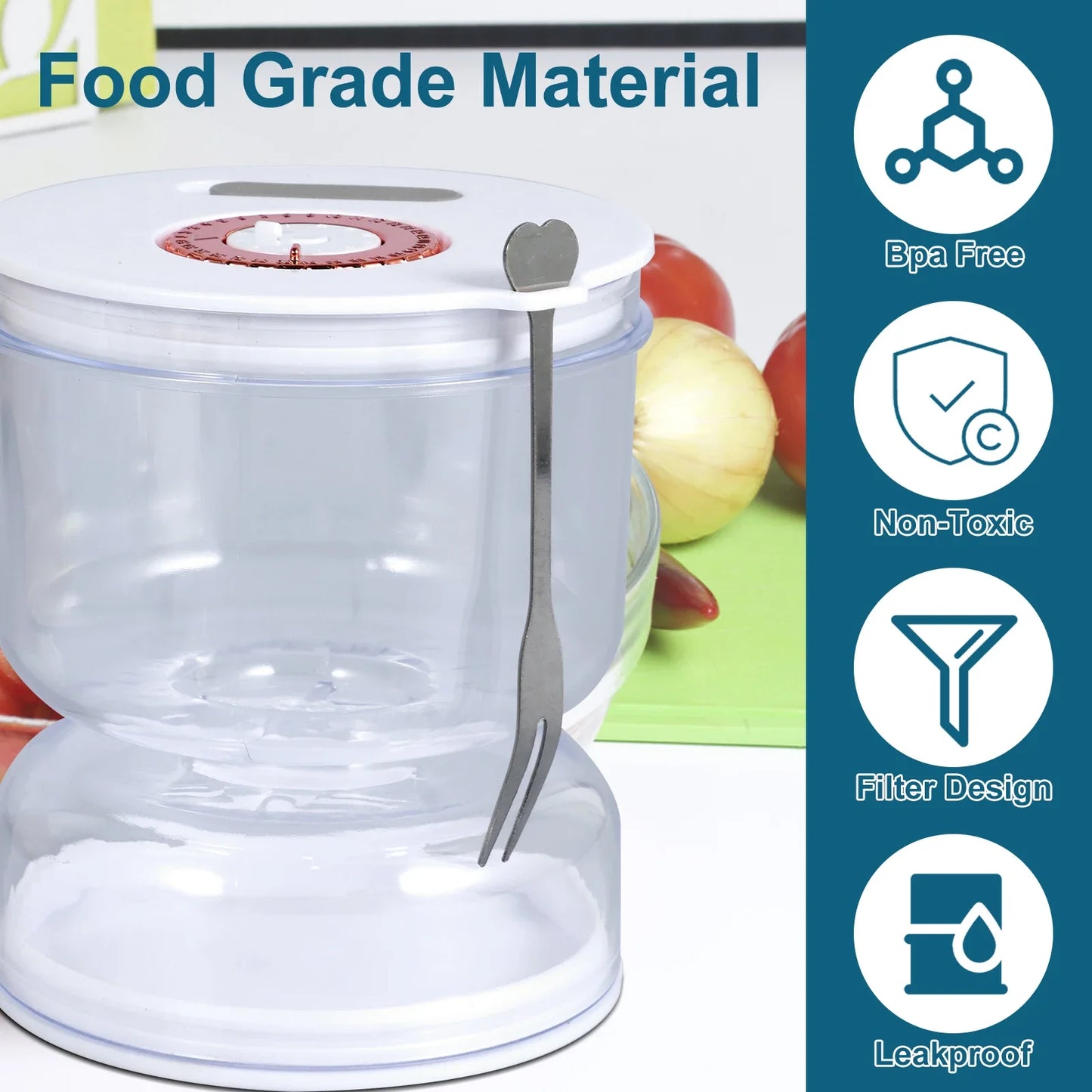200ml Pickles Jar w Stainless Steel Fork Dry and Wet Dispenser Pickle and Olives Hourglass Jar Cucumber Container Kitchen Tools