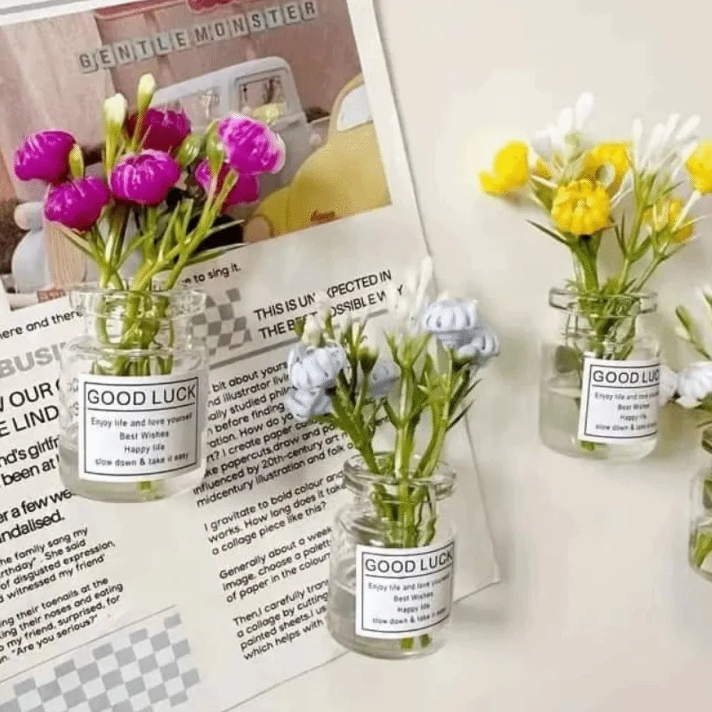 8Pcs Creative Mini Vase Magnets Handmade 3D Vase Refrigerator Magnets Decorative Luminous Small Vase Magnets Office Decoration