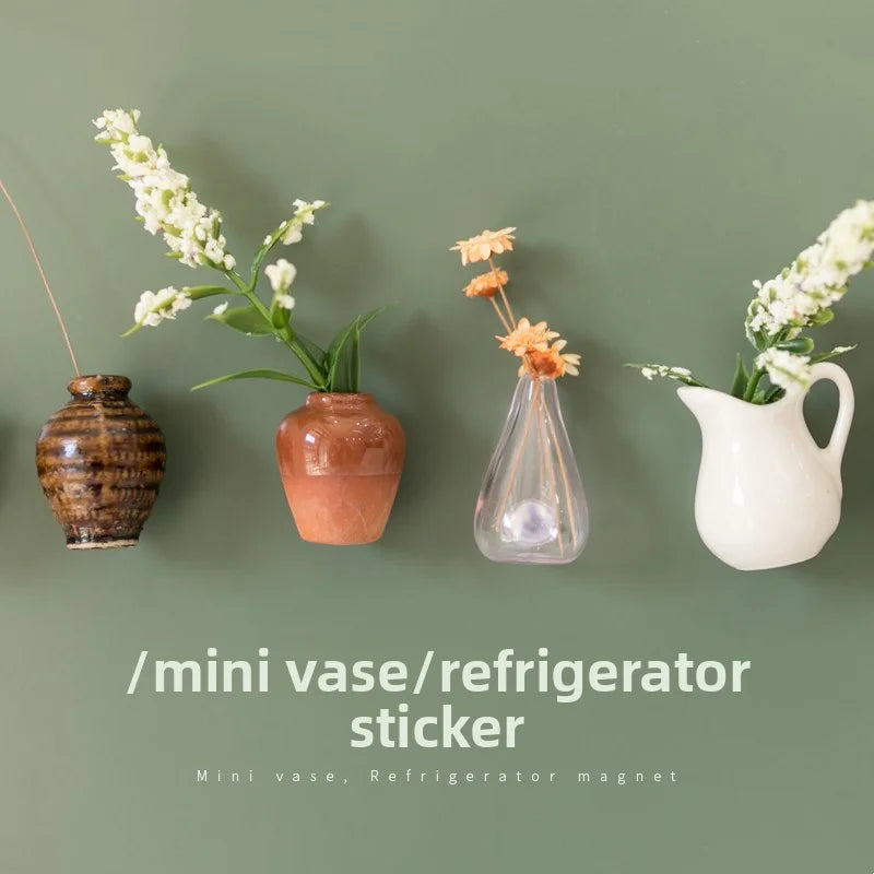 Creative Mini Magnetic Ceramic Flower Vase – DIY Porcelain Insert for Fridge Sticker, Fingertip Decoration &Thoughtful Gift Idea