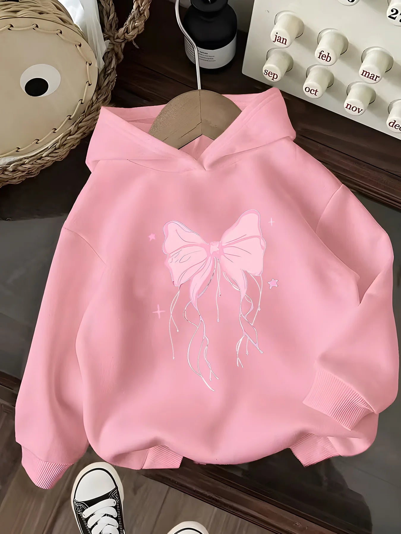 Girls Hooded Sweatshirt  American Bow Pattern Loose Pullover Fun Print Design for Girls Casual Long Sleeve Pullover with Pockets