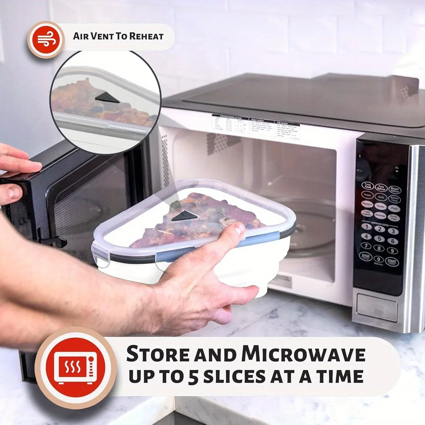 1pc Space-Saving Silicone Pizza Storage Container with 5 Microwavable Serving Trays - Reusable,Collapsible Design