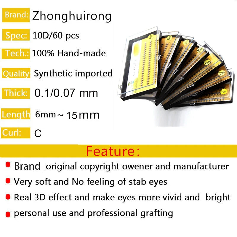 1box/60 Bundles,10D 0.1/0.07mm Thickness Individual Eyelash Extensions eyelashes Cluster Lashes, Natural False Eyelashes Bundles
