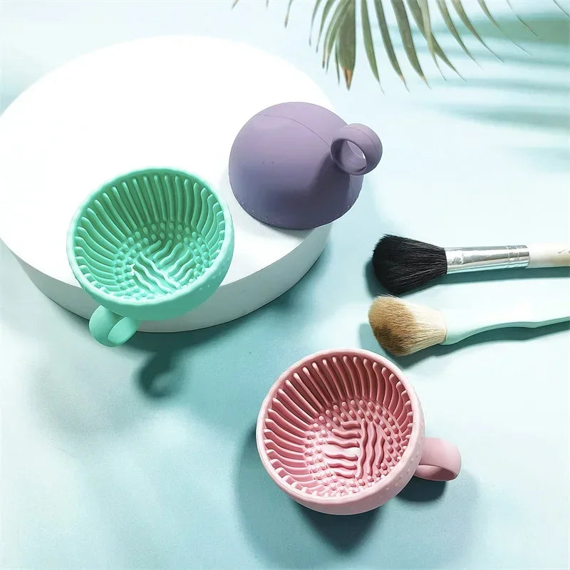 Makeup Brush Cleaner Folding Powder Puff Cleaning Bowl Eyeshadow Brushes Wash Clean Mat Beauty Tools Soft Silicone Scrubber Box