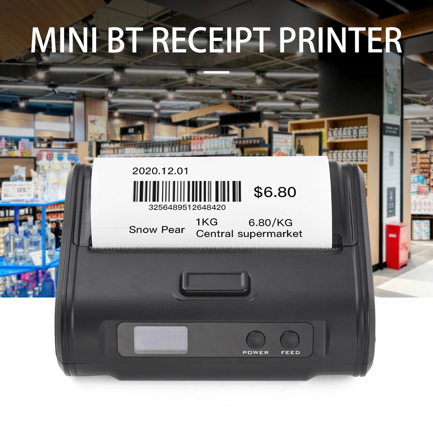 Wireless Thermal Receipt Printer 4-inch 110mm Portable Mobile Printer 203dpi Print BT USB Connect for Small Business Market
