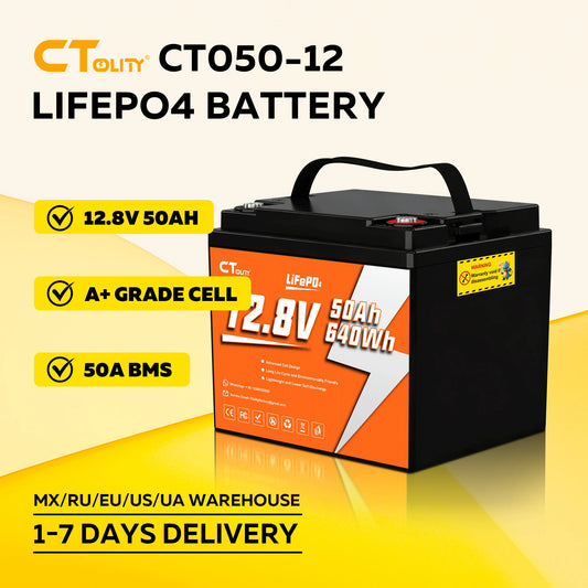CTOLITY CT050-12 12.8V 50Ah 640Wh LiFePO4 Battery Built-in 50A BMS A Grade Cells Max 640W 4000+ Cycle Solar Generater Systerm RV