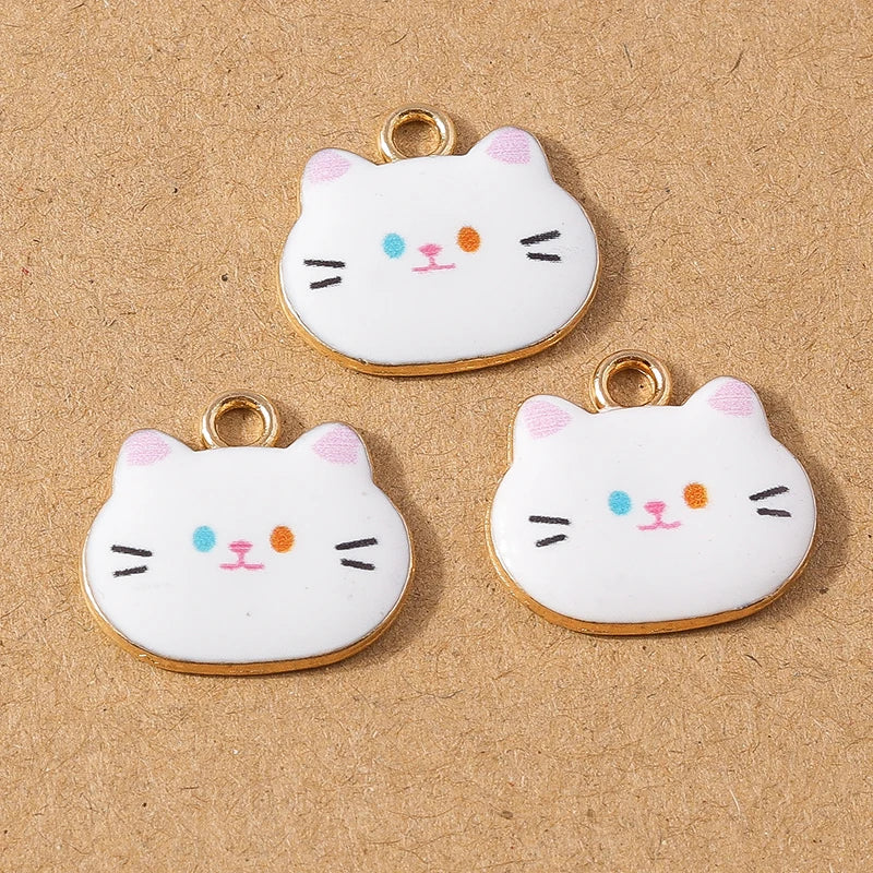 10pcs Cute Enamel Cartoon Animal Cat Charms Pendants for Necklace Earrings DIY Bracelet Handmade Jewelry Making Accessories