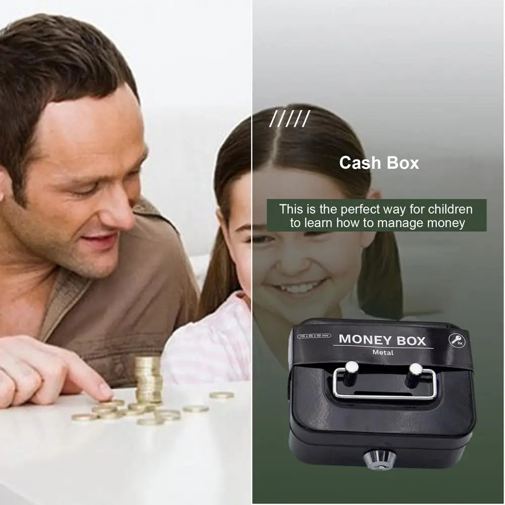 Portable Small Lock Box Security Safe Lock Boxes Mini Metal Cash Box Money Bank Metal Coin Bank Security Box Sturdy Cash Box