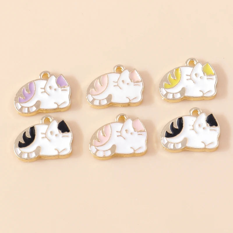 20pcs Cartoon Animal Charms Enamel Cat Charms Pendants for Jewelry Making Drop Earrings Necklaces Bracelets Accessories DIY Gift