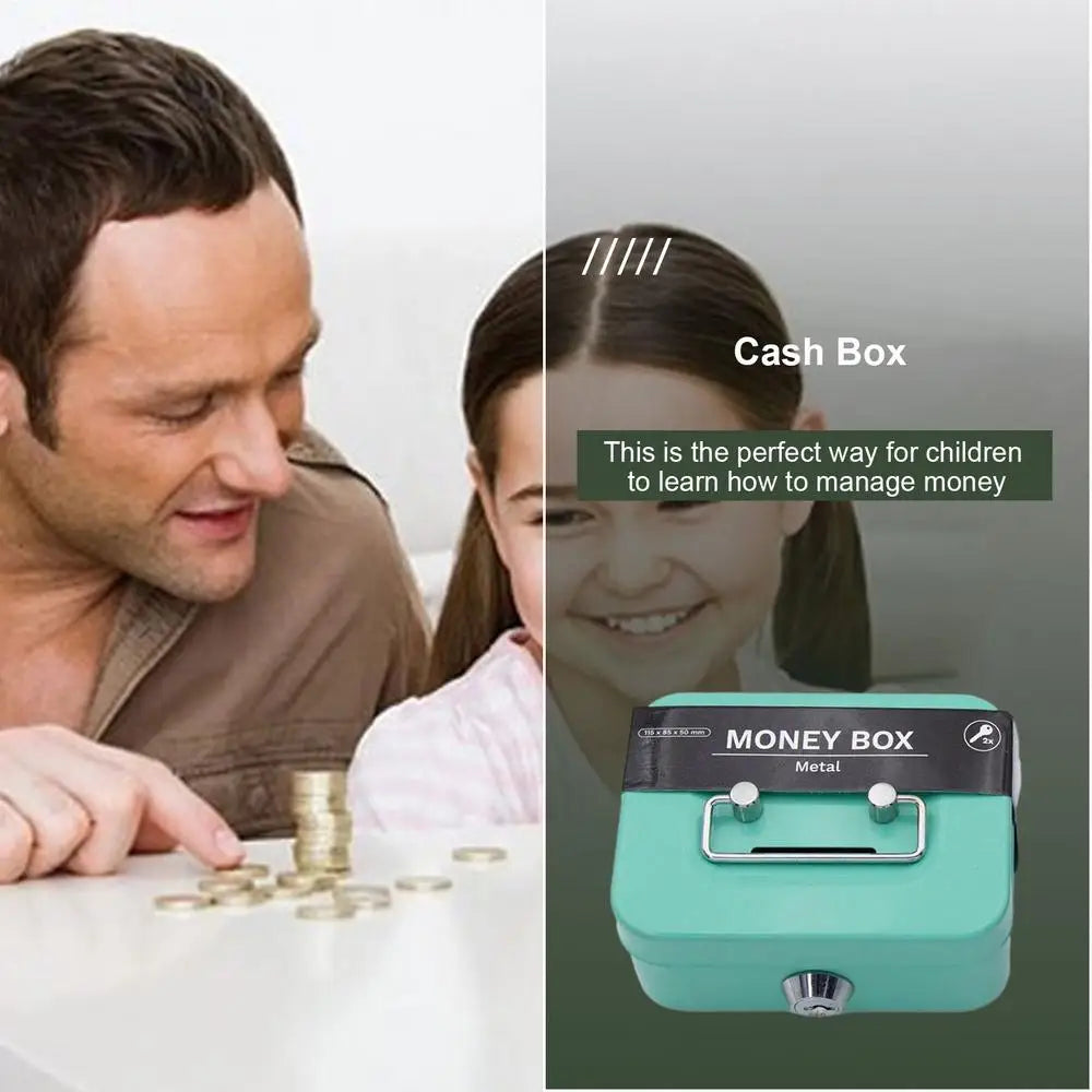 Portable Small Lock Box Security Safe Lock Boxes Mini Metal Cash Box Money Bank Metal Coin Bank Security Box Sturdy Cash Box