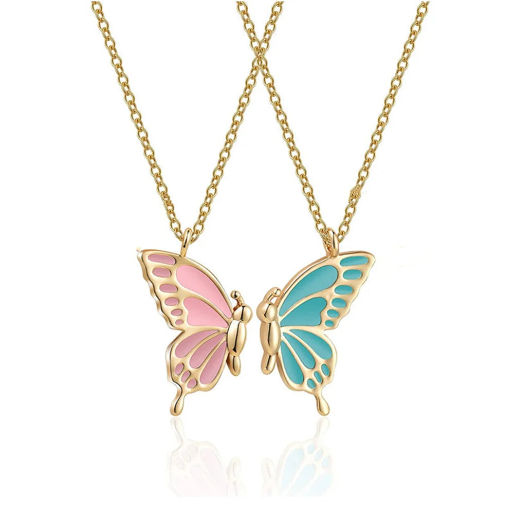 2Pcs/Set Cute Cat Pendant Necklace For Friend With BFF Letter Fashion Magnetic Adjustable Heart Shaped Necklace Jewelry Gift