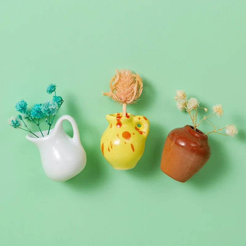 Creative Mini Magnetic Ceramic Flower Vase – DIY Porcelain Insert for Fridge Sticker, Fingertip Decoration &Thoughtful Gift Idea