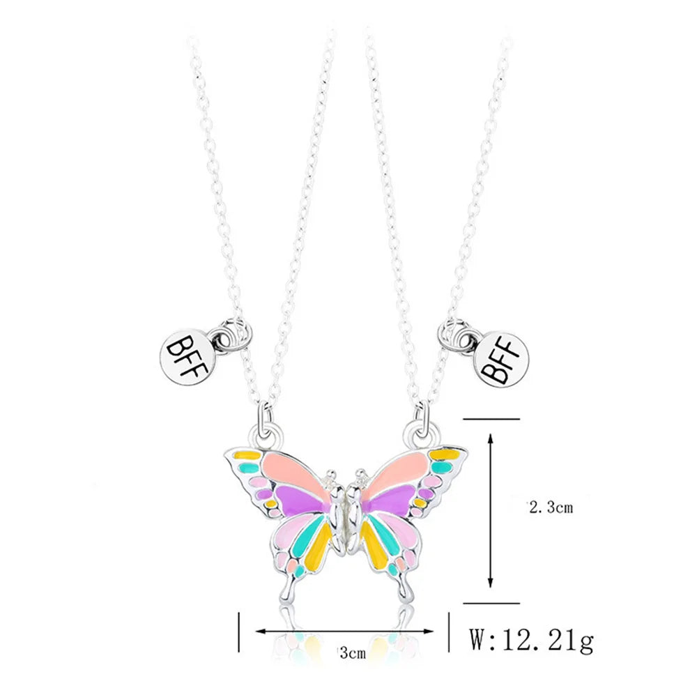 2Pcs/Set Cute Cat Pendant Necklace For Friend With BFF Letter Fashion Magnetic Adjustable Heart Shaped Necklace Jewelry Gift