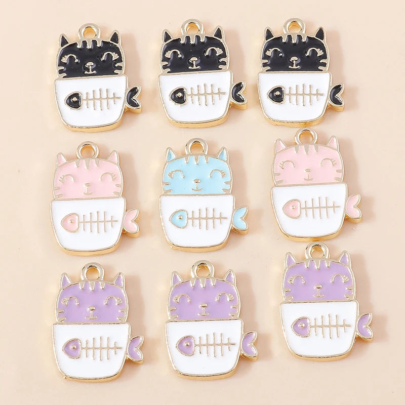 20pcs Cartoon Animal Charms Enamel Cat Charms Pendants for Jewelry Making Drop Earrings Necklaces Bracelets Accessories DIY Gift
