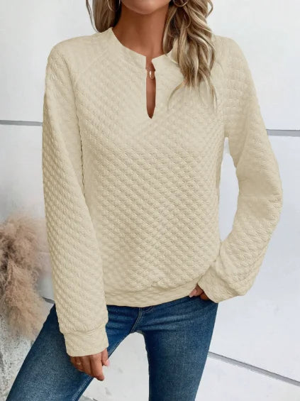 Women Sweatshirt 2025 Spring Autumn Latest Fashion Solid Color Deep V-Neck Pullover Long Sleeved Casual Hoodie Loose Sporty Top