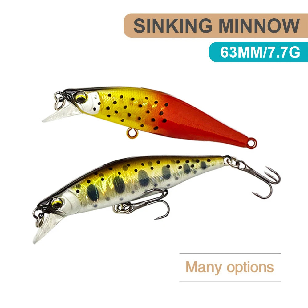 6.3cm 7.7g Fishing Lures Sinking Minnow Wobbler Long Casting Artificial Hard Bait Jerkbait Fishing Accessories Trout Bass MN712