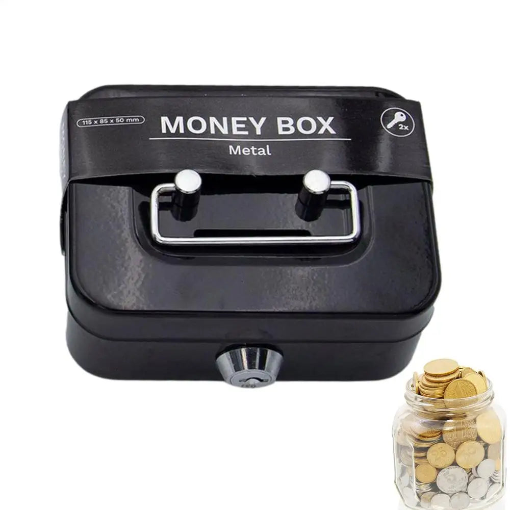 Portable Small Lock Box Security Safe Lock Boxes Mini Metal Cash Box Money Bank Metal Coin Bank Security Box Sturdy Cash Box