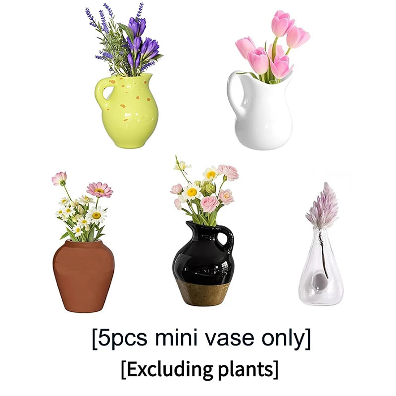 5/8Pcs (no plant) Mini Ceramics Vases Magnets Strong Magnetic Hold Buds Vases Magnets for Fridge Decoration and Office Use