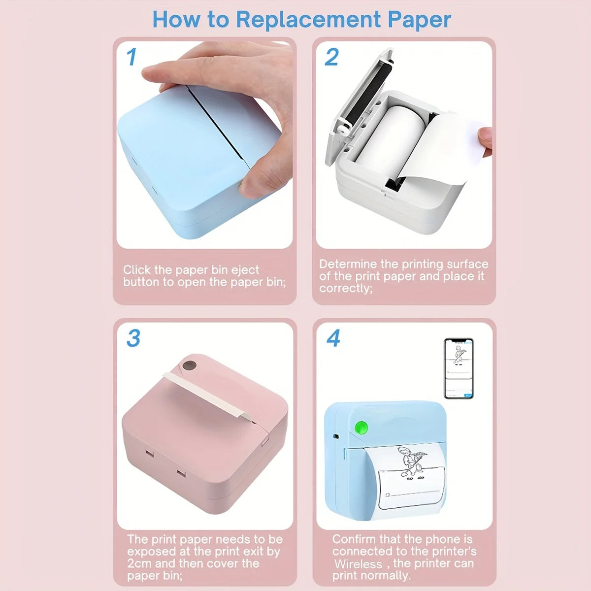 Portable Mini Printer - Wireless Wireless, Inkless Thermal Photo Printer for iOS & Android, Ideal for Gifts, Study Notes, Labels