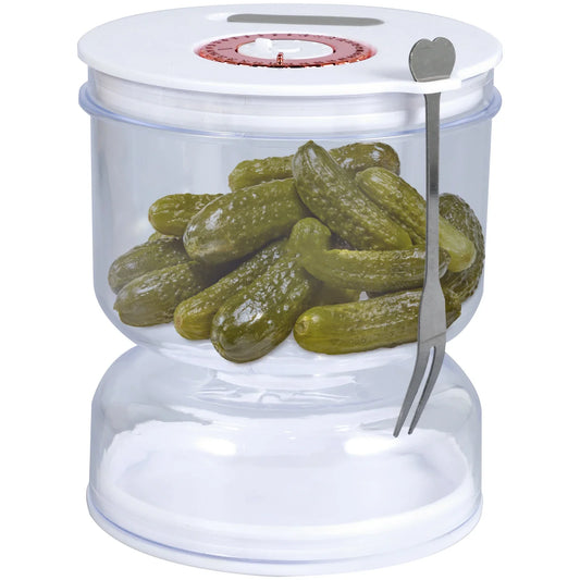 200ml Pickles Jar w Stainless Steel Fork Dry and Wet Dispenser Pickle and Olives Hourglass Jar Cucumber Container Kitchen Tools