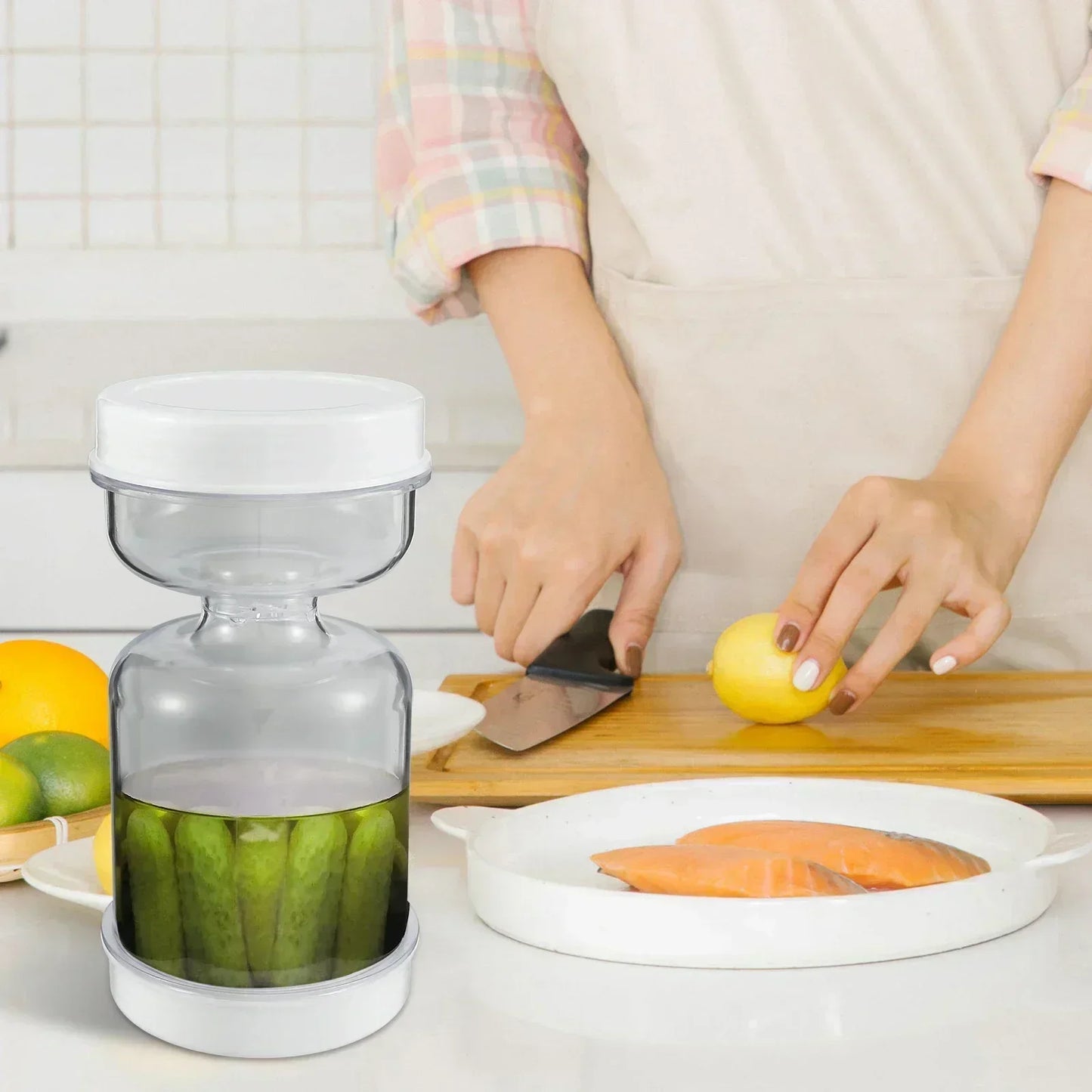 Pickle Jar Pickle Container Pickle and Olive Hourglass Jar Juice Separator Jar with Airtight Lid for Jalapeno Gherkin BPA Free