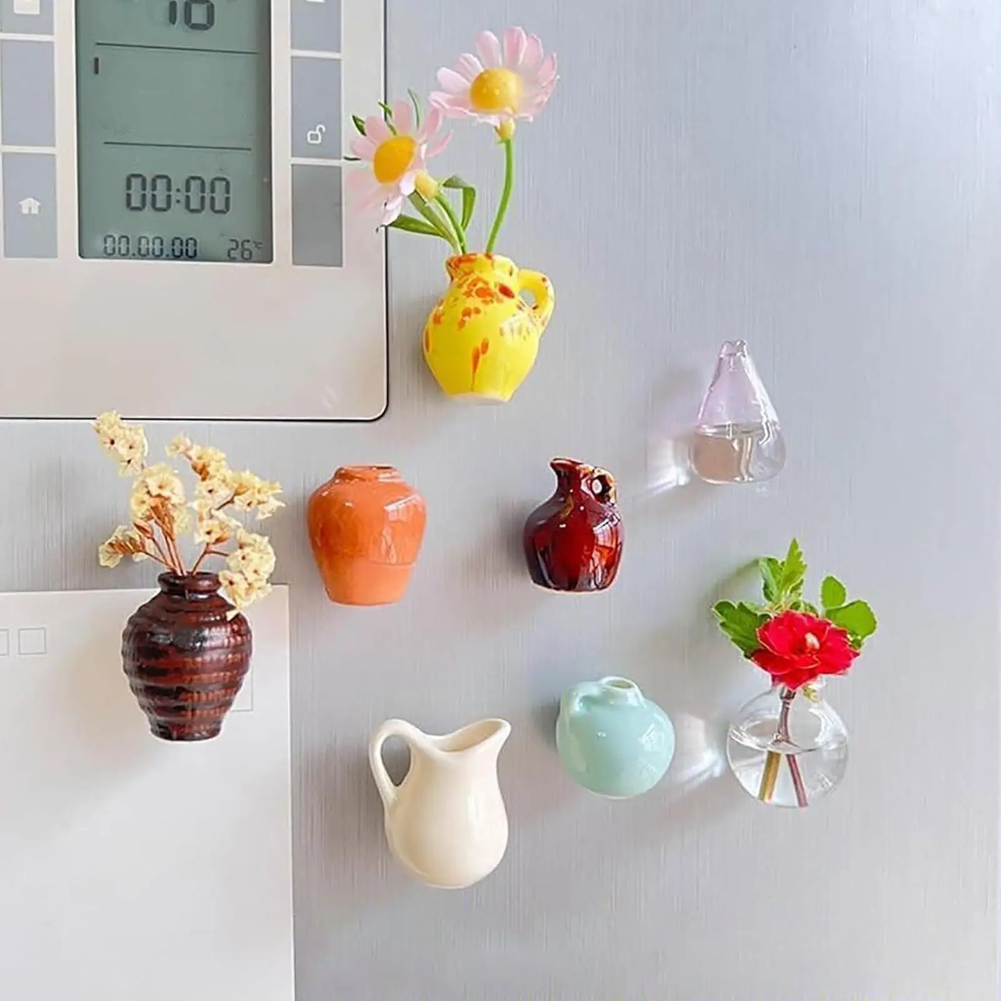 8Pcs Mini Ceramic Vases Magnets Set Strong Magnetic Bud Vases for Fridge Decoration And Office Use No Plant Included
