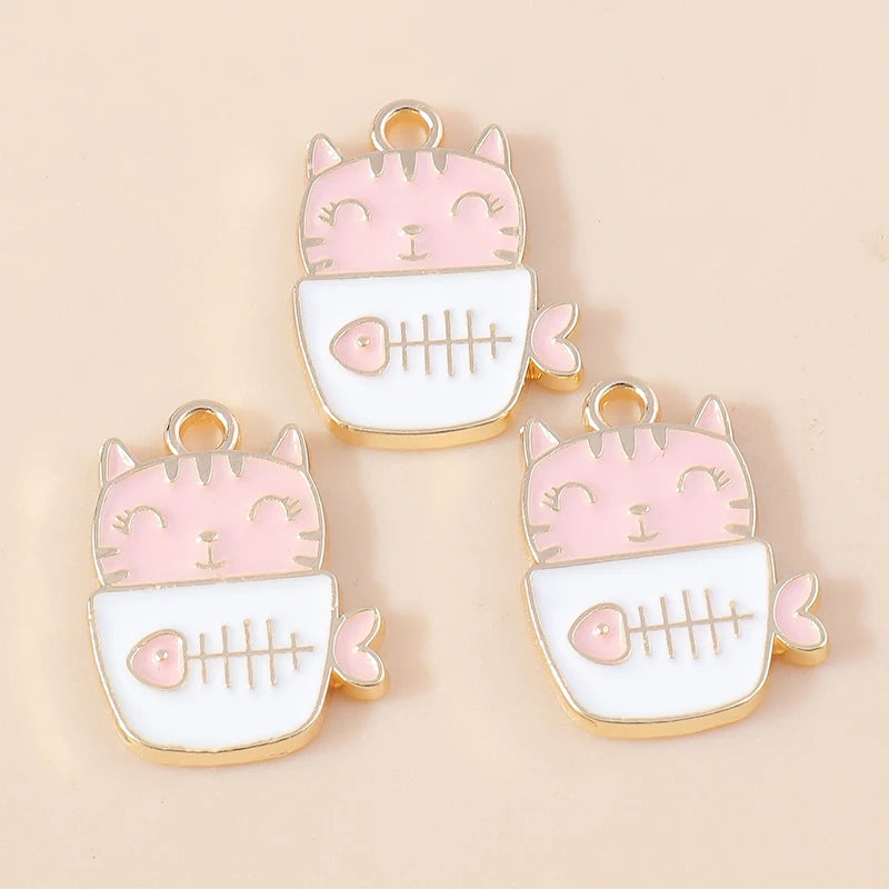 20pcs Cartoon Animal Charms Enamel Cat Charms Pendants for Jewelry Making Drop Earrings Necklaces Bracelets Accessories DIY Gift