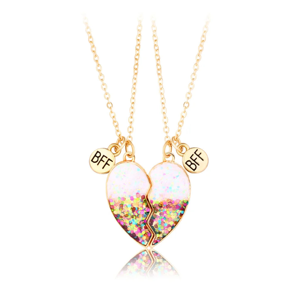 2Pcs/Set Cute Cat Pendant Necklace For Friend With BFF Letter Fashion Magnetic Adjustable Heart Shaped Necklace Jewelry Gift