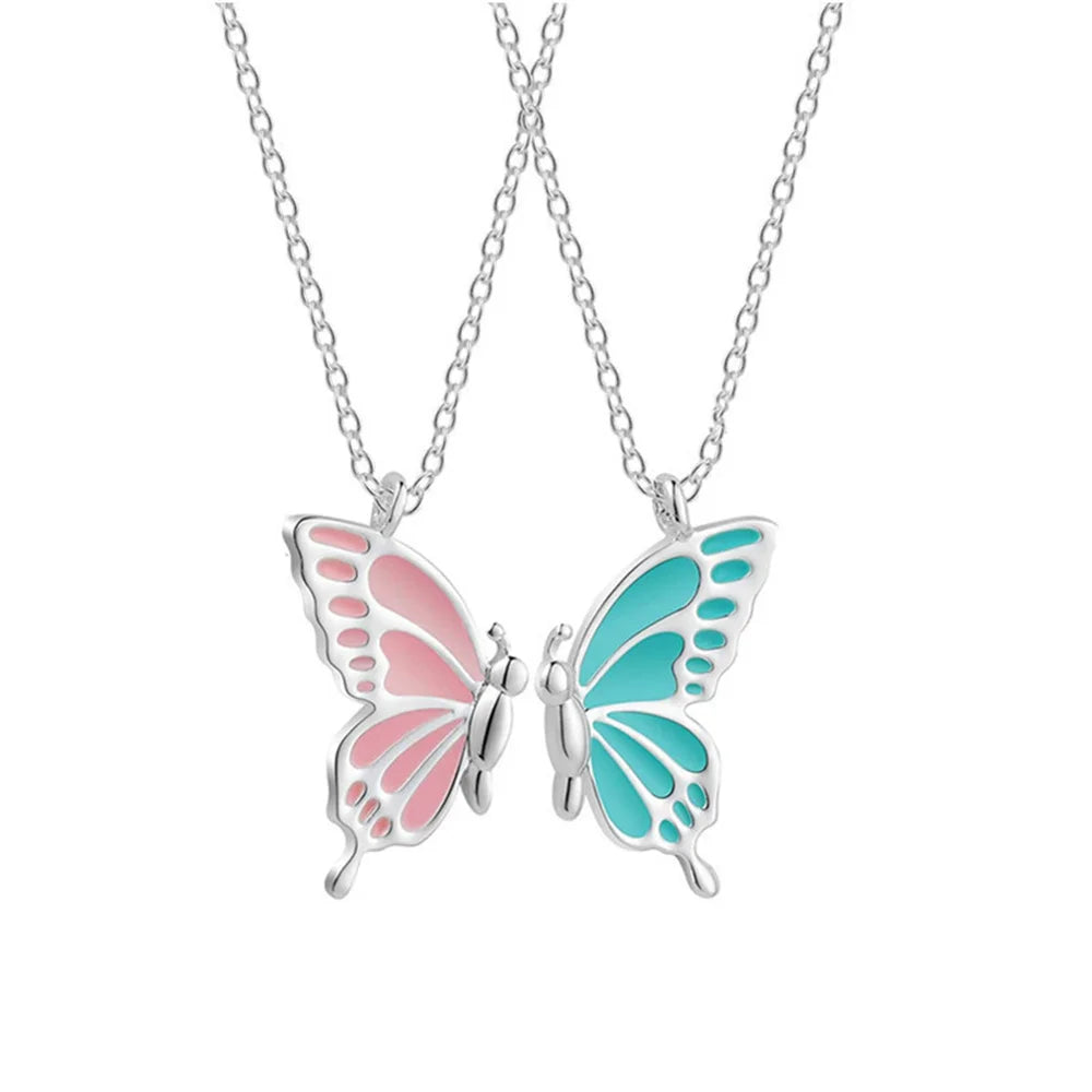 2Pcs/Set Cute Cat Pendant Necklace For Friend With BFF Letter Fashion Magnetic Adjustable Heart Shaped Necklace Jewelry Gift