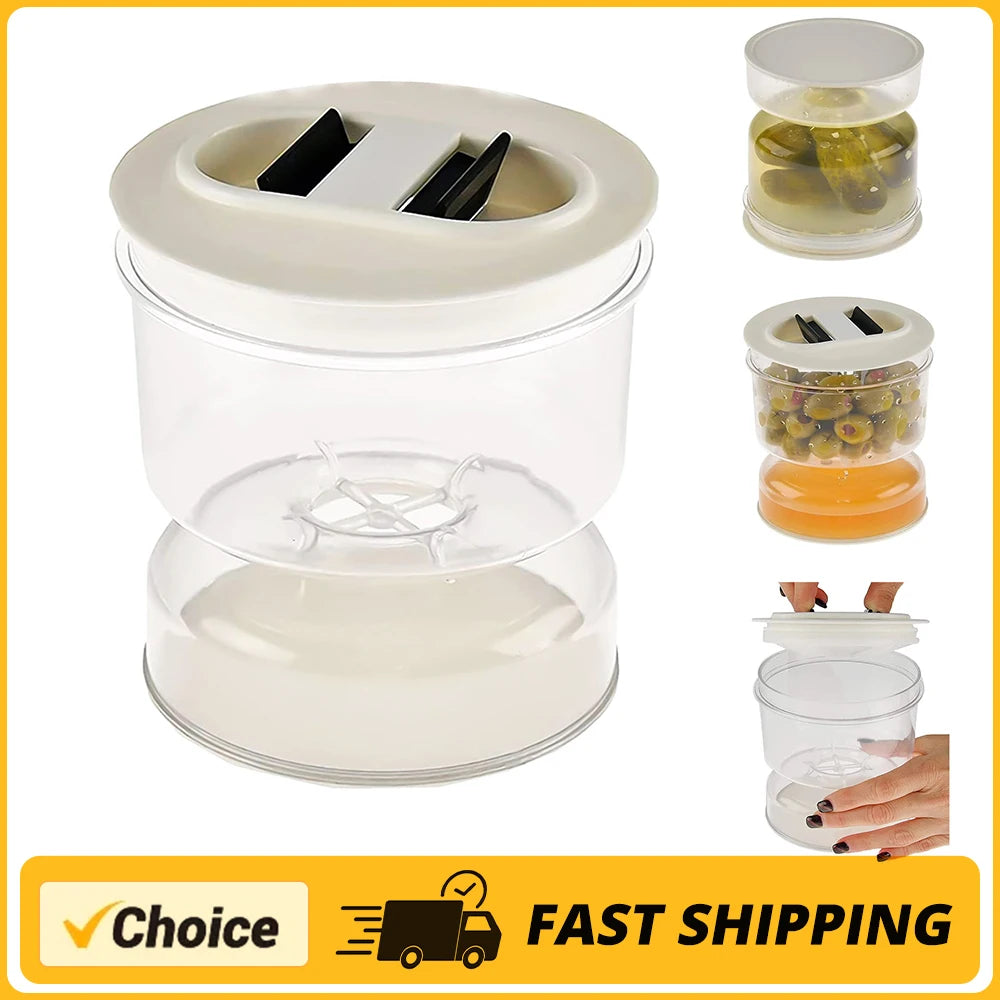 Pickle Olive Hourglass Jar Pickle Juice Wet and Dry Separator Food Container with Strainer Flip Airtight Lid