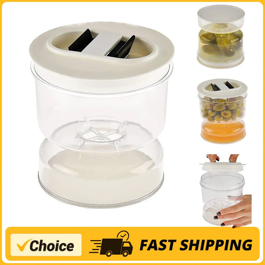 Pickle Olive Hourglass Jar Pickle Juice Wet and Dry Separator Food Container with Strainer Flip Airtight Lid