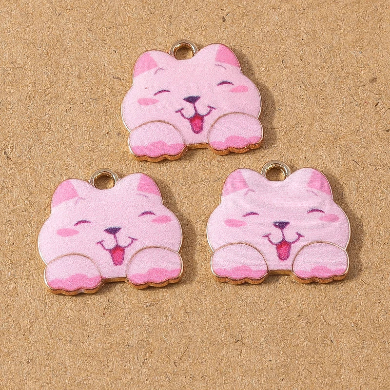 10pcs Cute Enamel Cartoon Animal Cat Charms Pendants for Necklace Earrings DIY Bracelet Handmade Jewelry Making Accessories