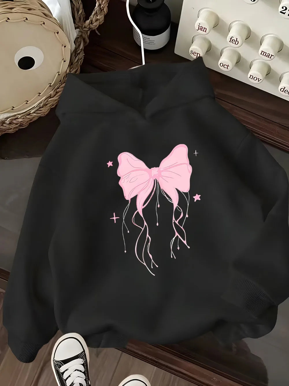 Girls Hooded Sweatshirt  American Bow Pattern Loose Pullover Fun Print Design for Girls Casual Long Sleeve Pullover with Pockets